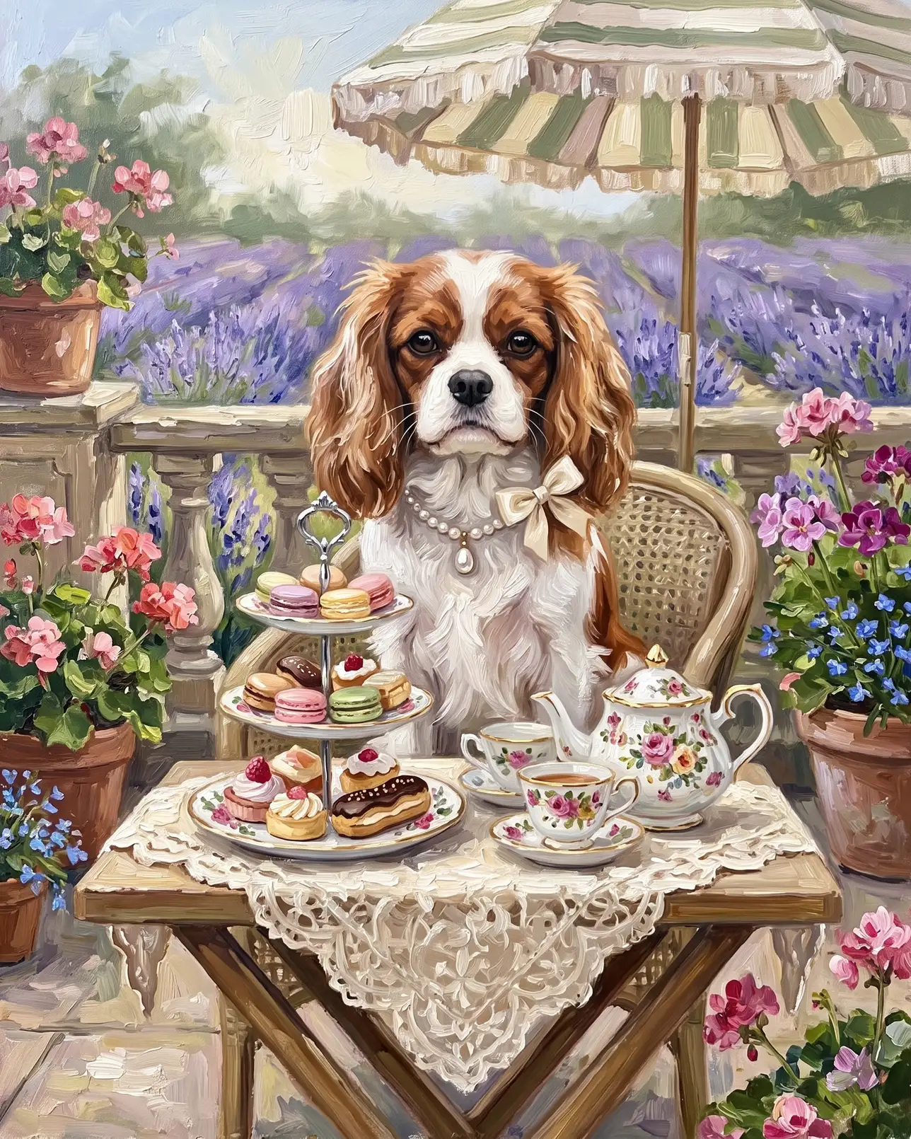 Daisy, un cavalier King Charles, exemple Le Thé de l'après-midi.