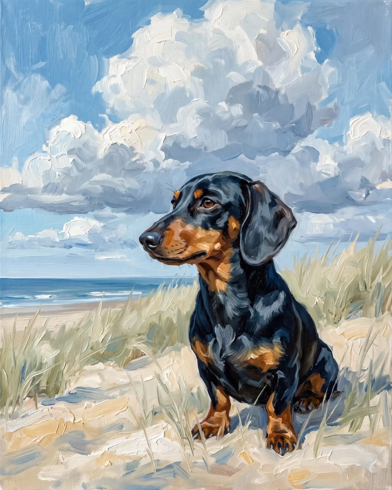 Ziggy, a dachshund, Windswept Dunes example.