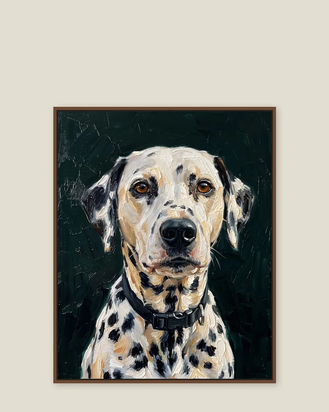 Une toile encadrée brune de Ace, un dalmatien, un portrait tout en douceur du style Buste d'émeraude.