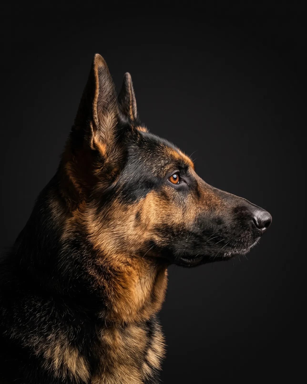 Rex, un berger allemand, exemple De profil.