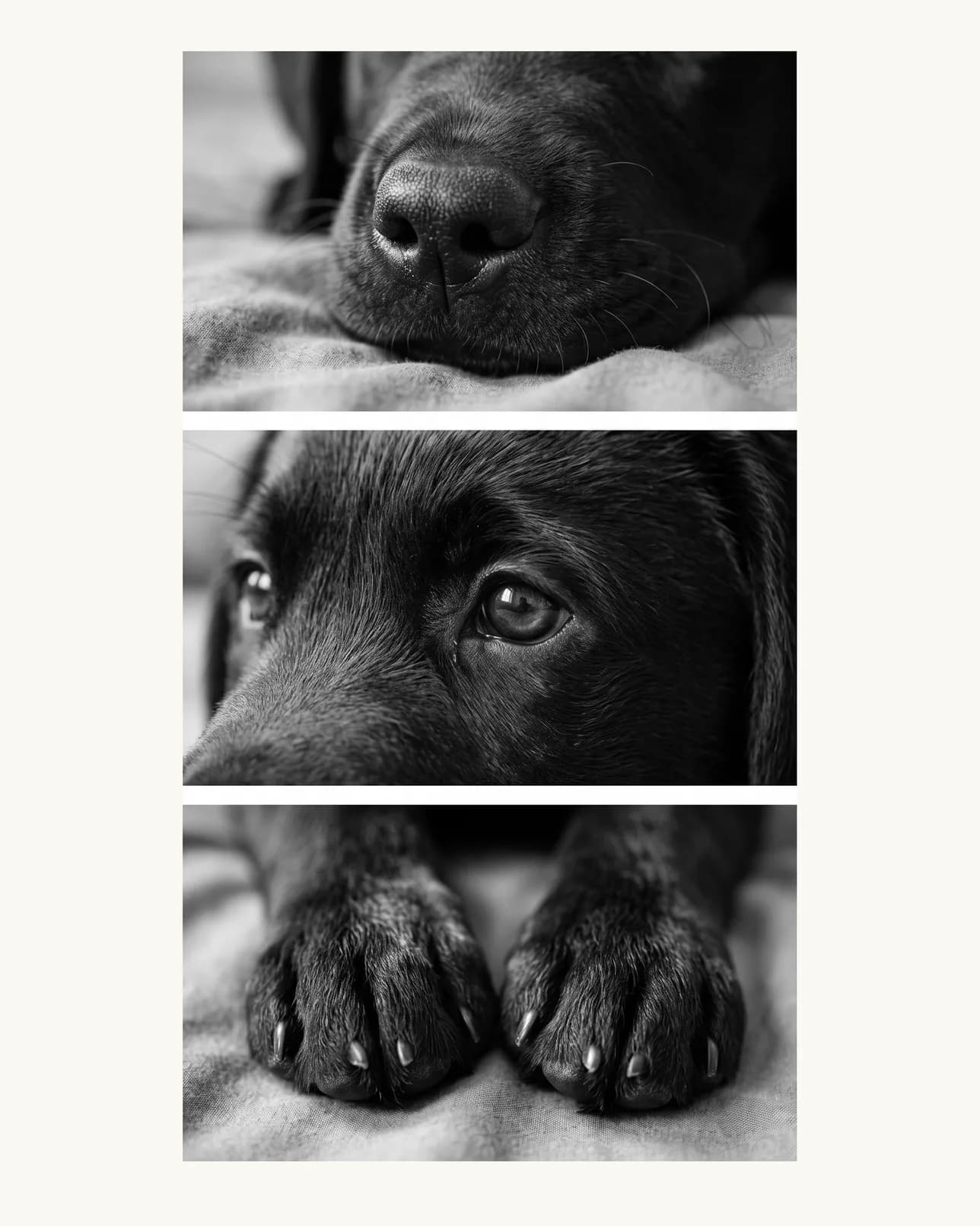 Bear, a black Labrador retriever puppy, Close Studies example.