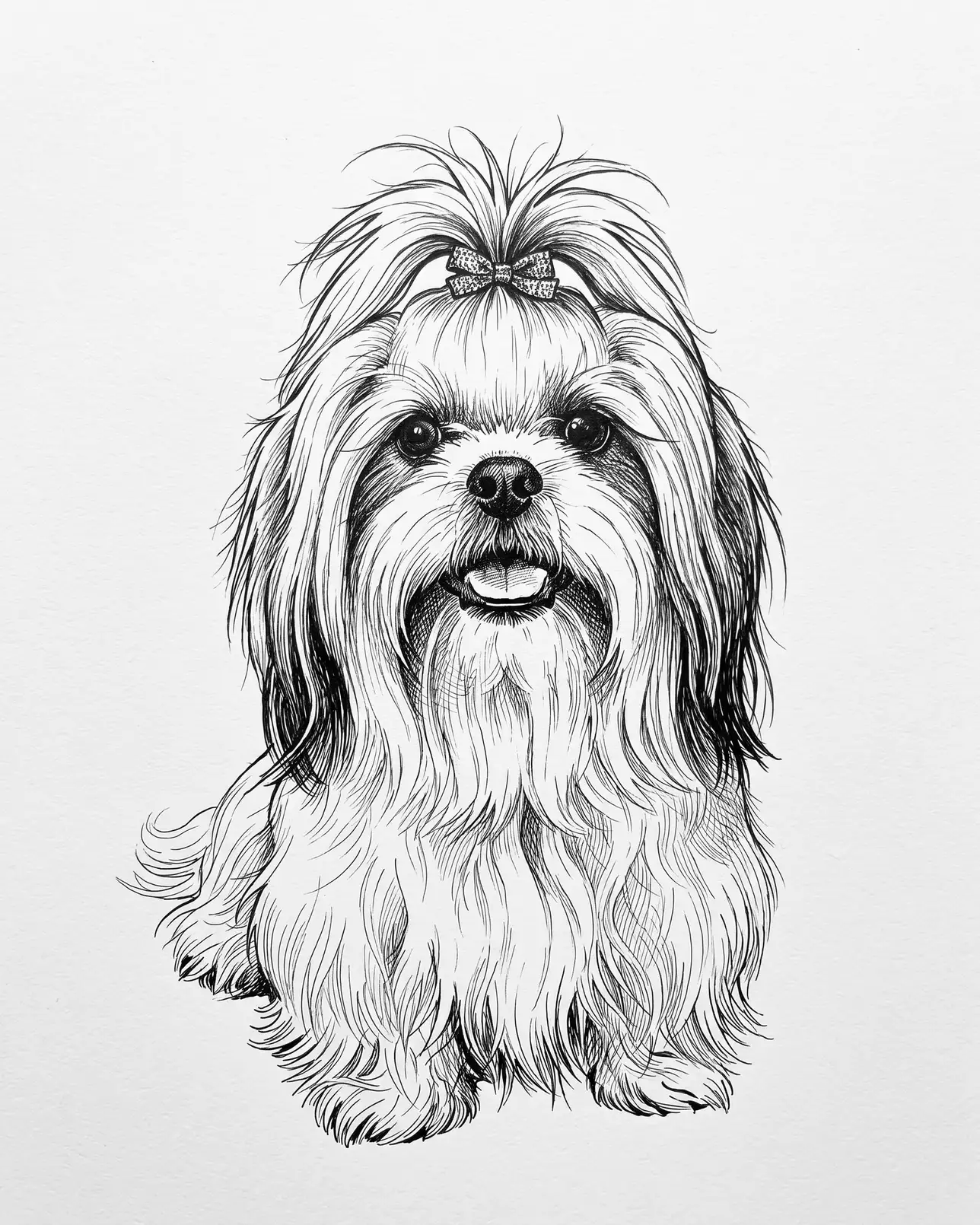 Coco, un shih tzu, exemple Plume et encre.