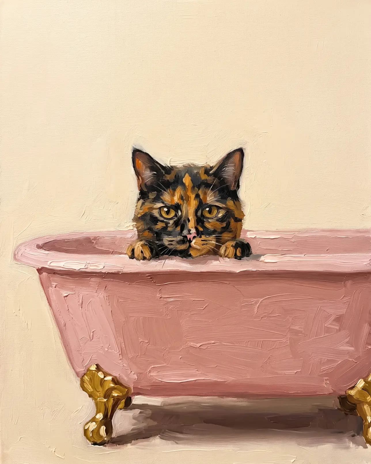 Autumn, a tortoiseshell domestic shorthair, Powder Pink Bath example.