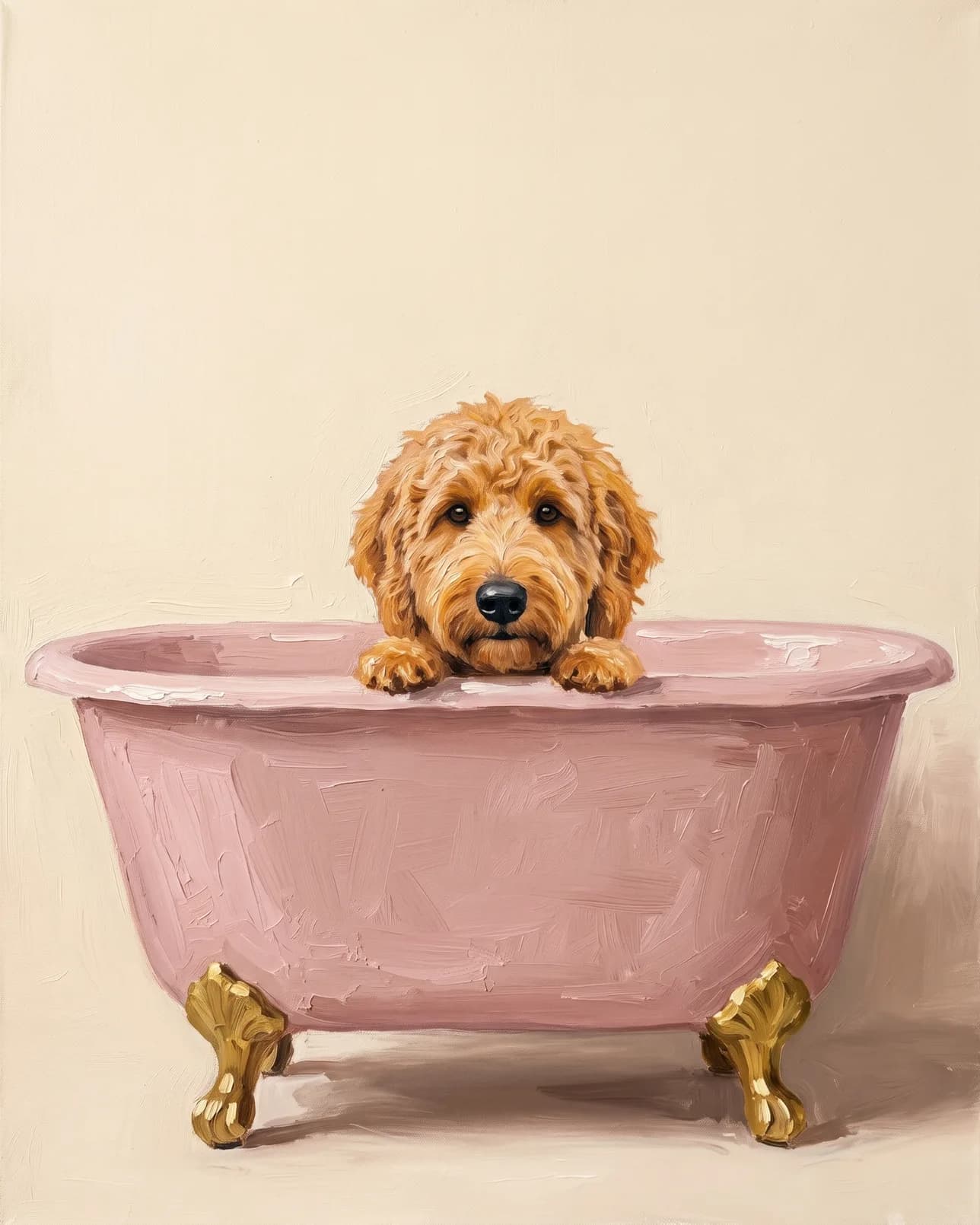 Teddy, a goldendoodle, Powder Pink Bath example.