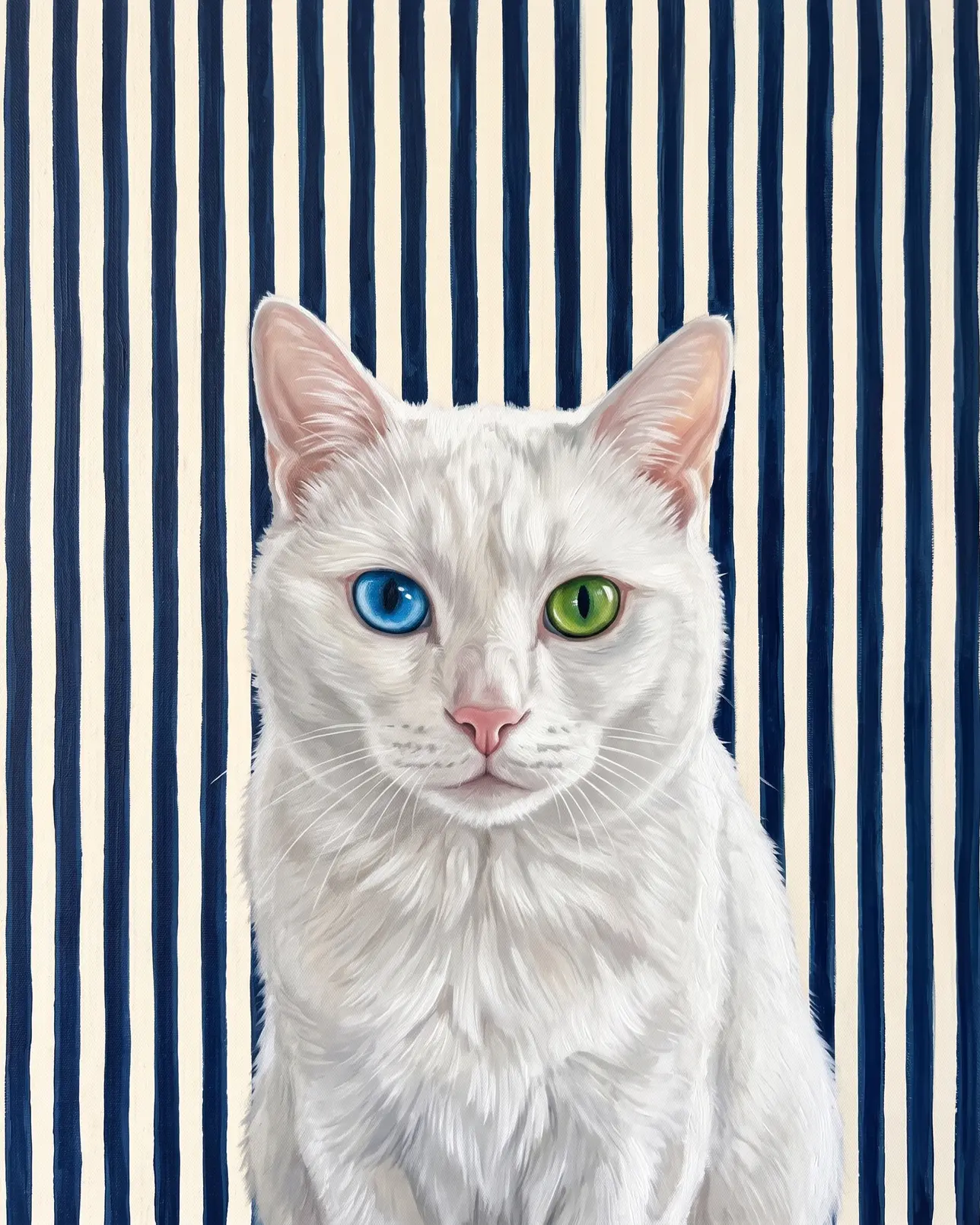 Duo, a white domestic shorthair, Riviera Stripe example.