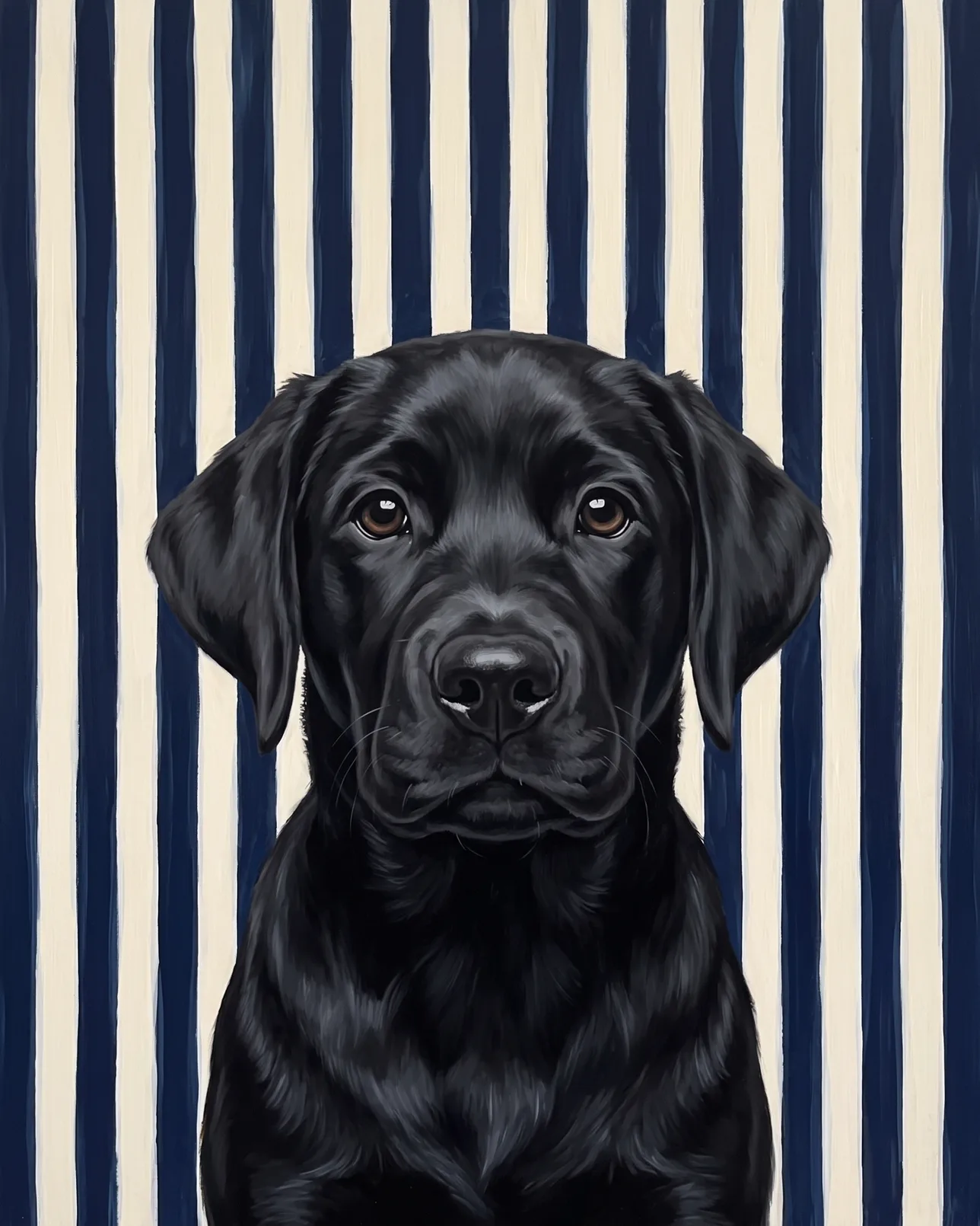 Bear, a black Labrador retriever puppy, Riviera Stripe example.