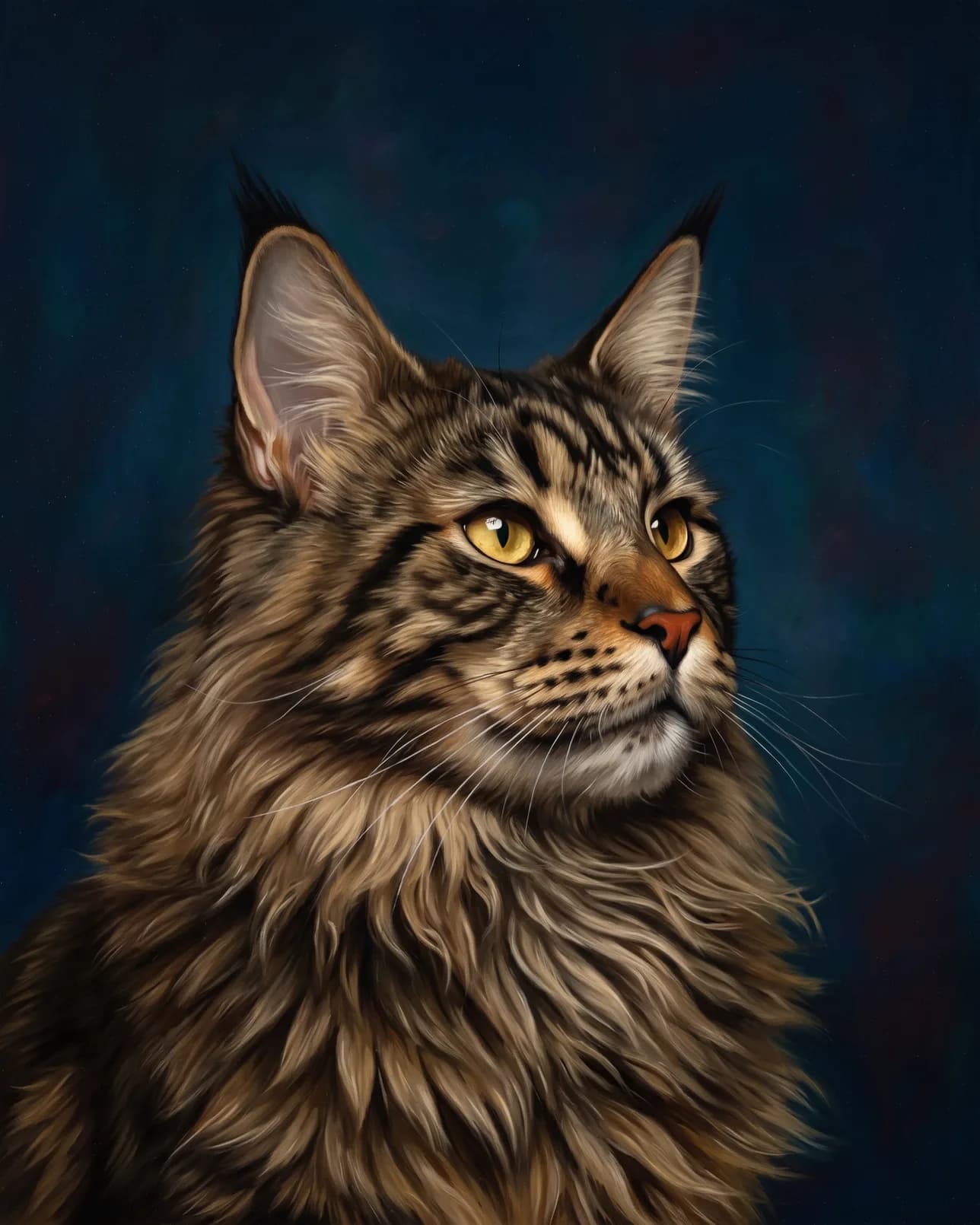 Baron, un chat maine coon, exemple Étude en saphir.