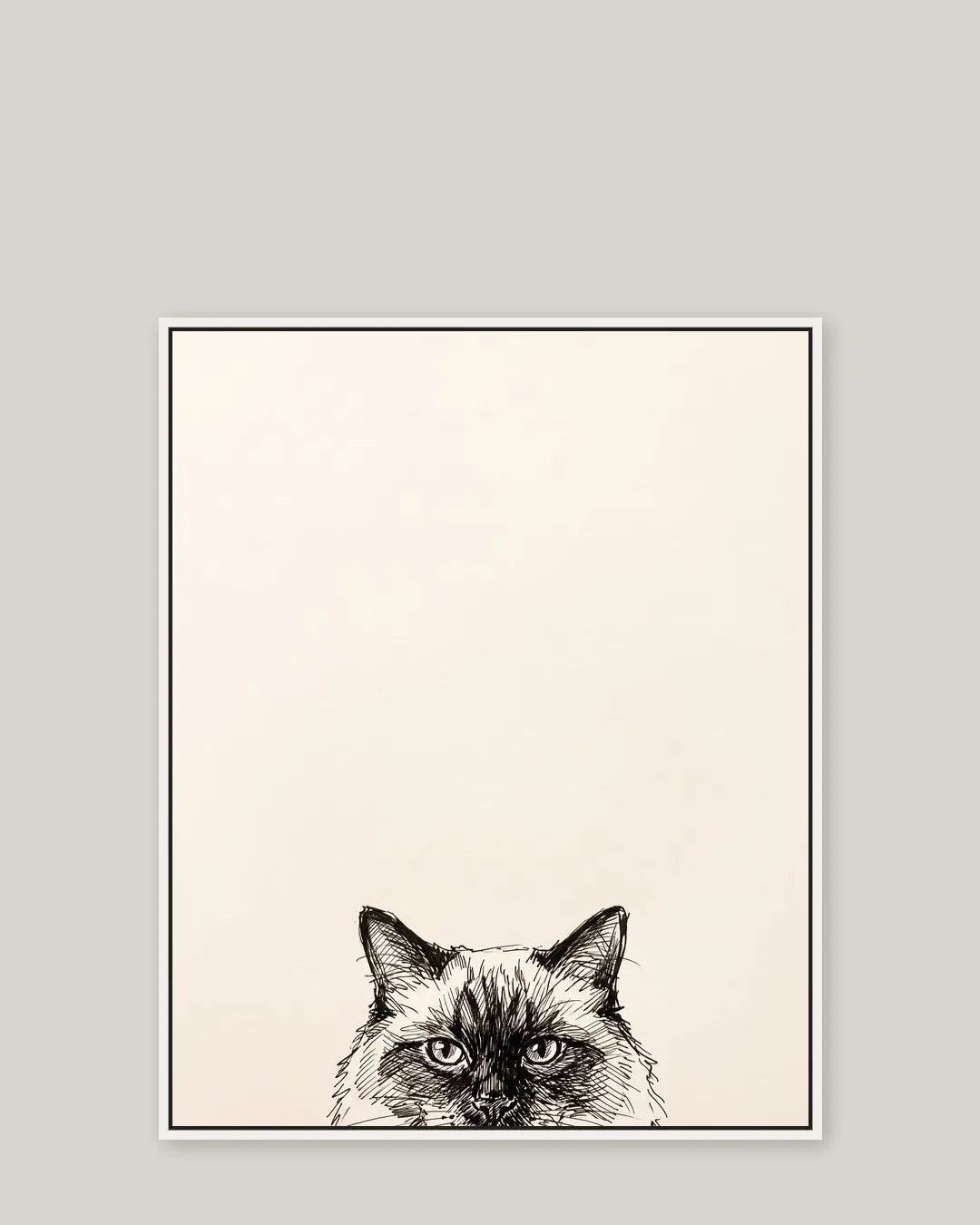 Une toile encadrée blanche de Willow, un chat ragdoll, dans le style Coup d'Œil au Carnet.