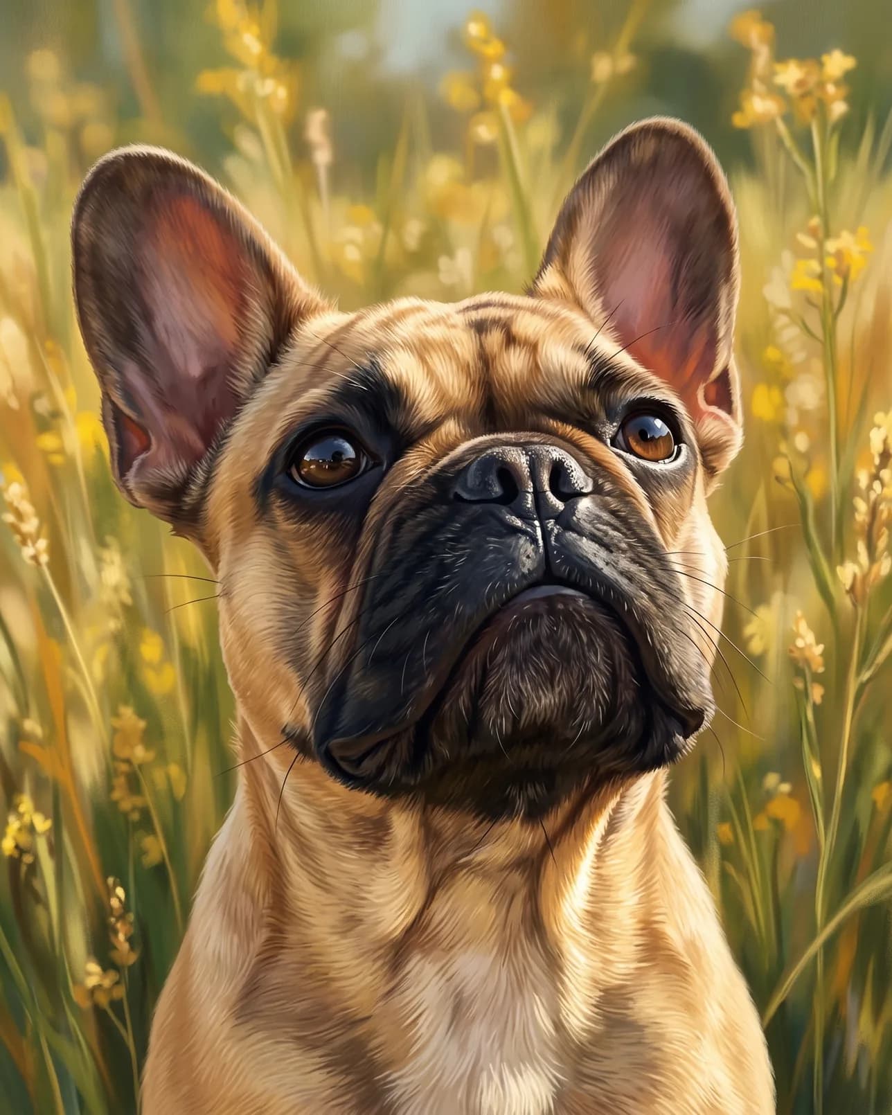Gus, un bouledogue français, exemple Vers le ciel.