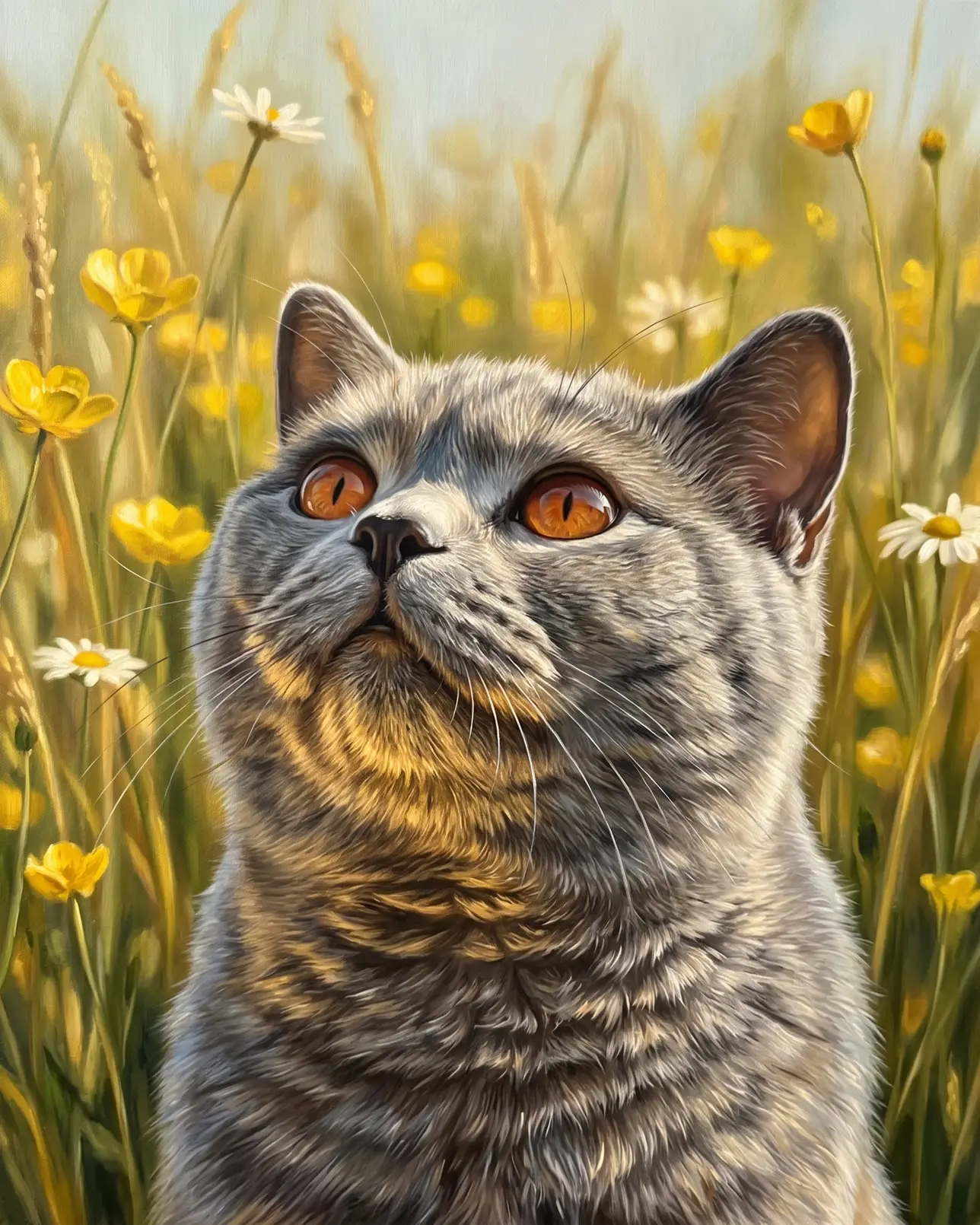 Earl, un chat british shorthair, exemple Vers le ciel.