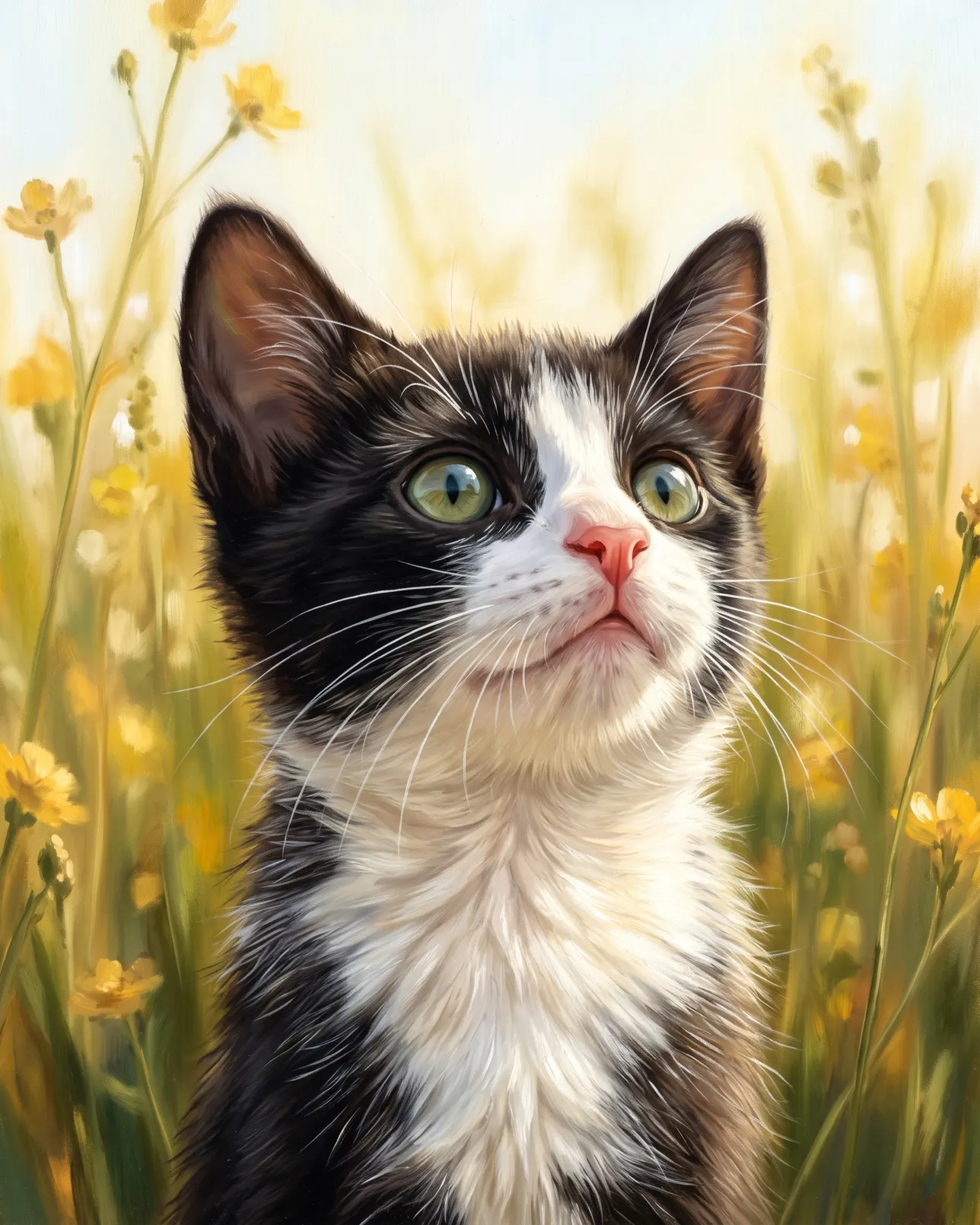 Oreo, un chaton smoking, exemple Vers le ciel.