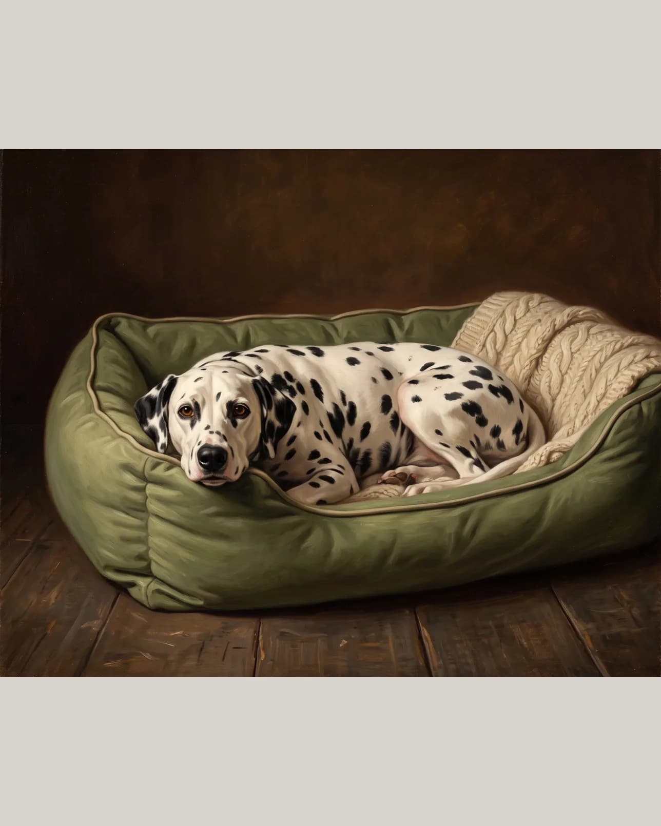 Ace, a Dalmatian, The Snug Bed example.