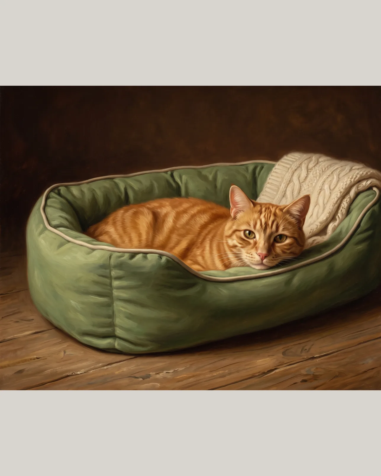 Miel, an orange tabby cat, The Snug Bed example.
