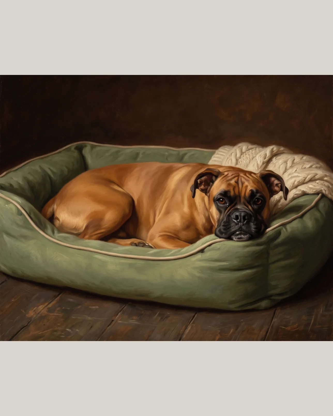 Rocco, a boxer, The Snug Bed example.