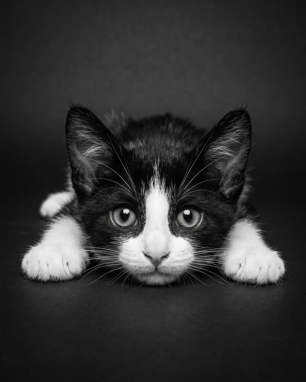 Oreo, a tuxedo domestic shorthair kitten, Soulful Eyes example.