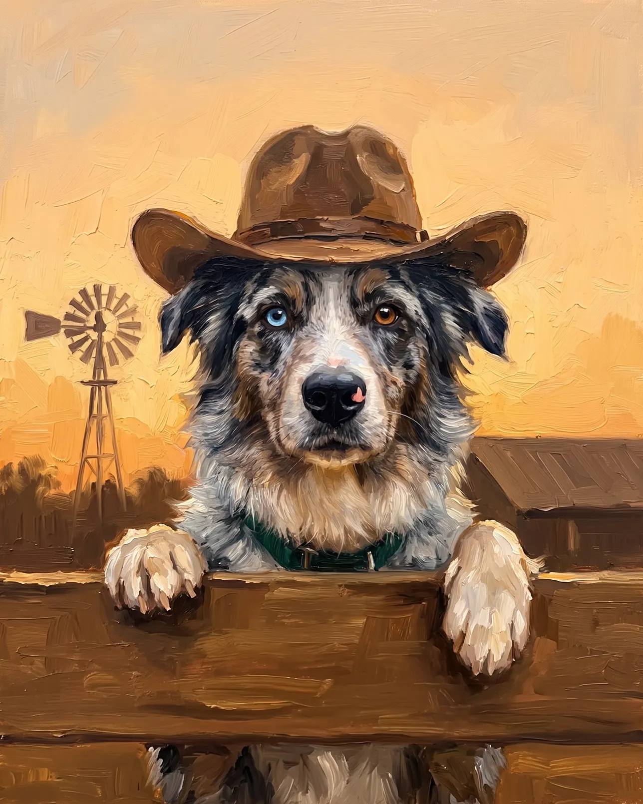 Koda, un berger australien, exemple Clôture au crépuscule.