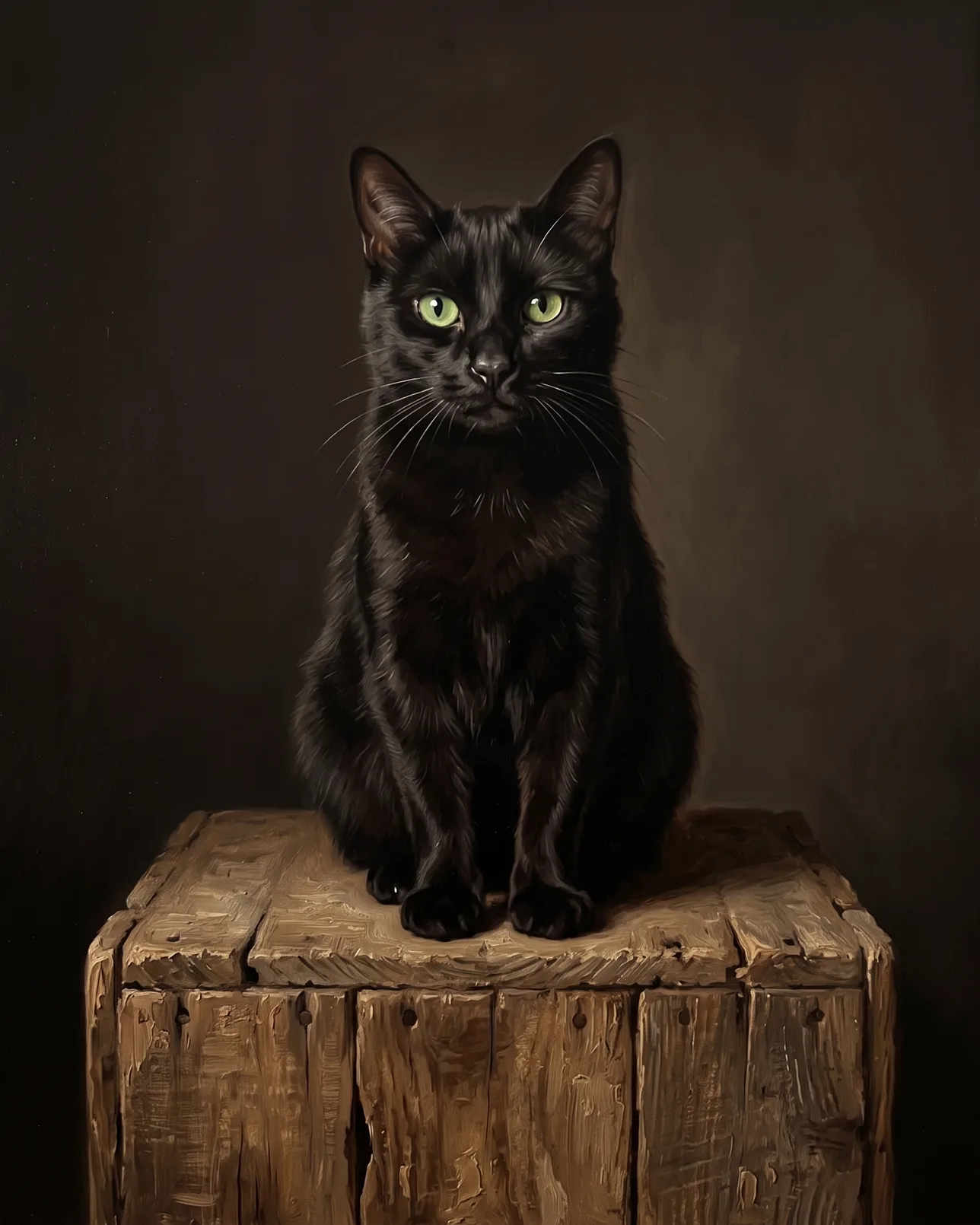 Ombre, a black domestic shorthair cat, The Pedestal example.