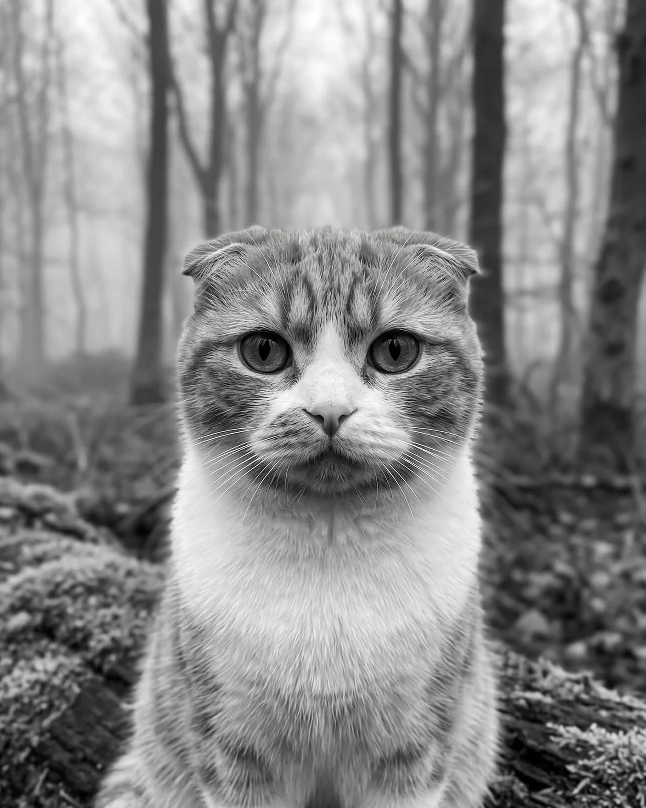 Biscuit, a Scottish fold, Through the Mist example.