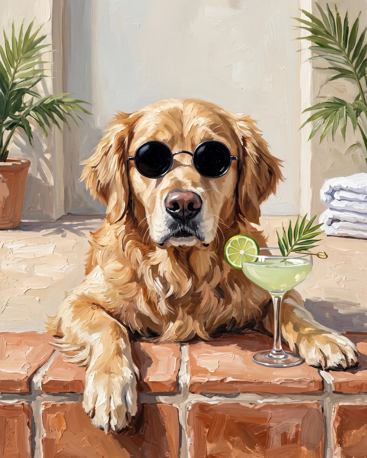 Sunny, a golden retriever, Tub Edge Shades example.