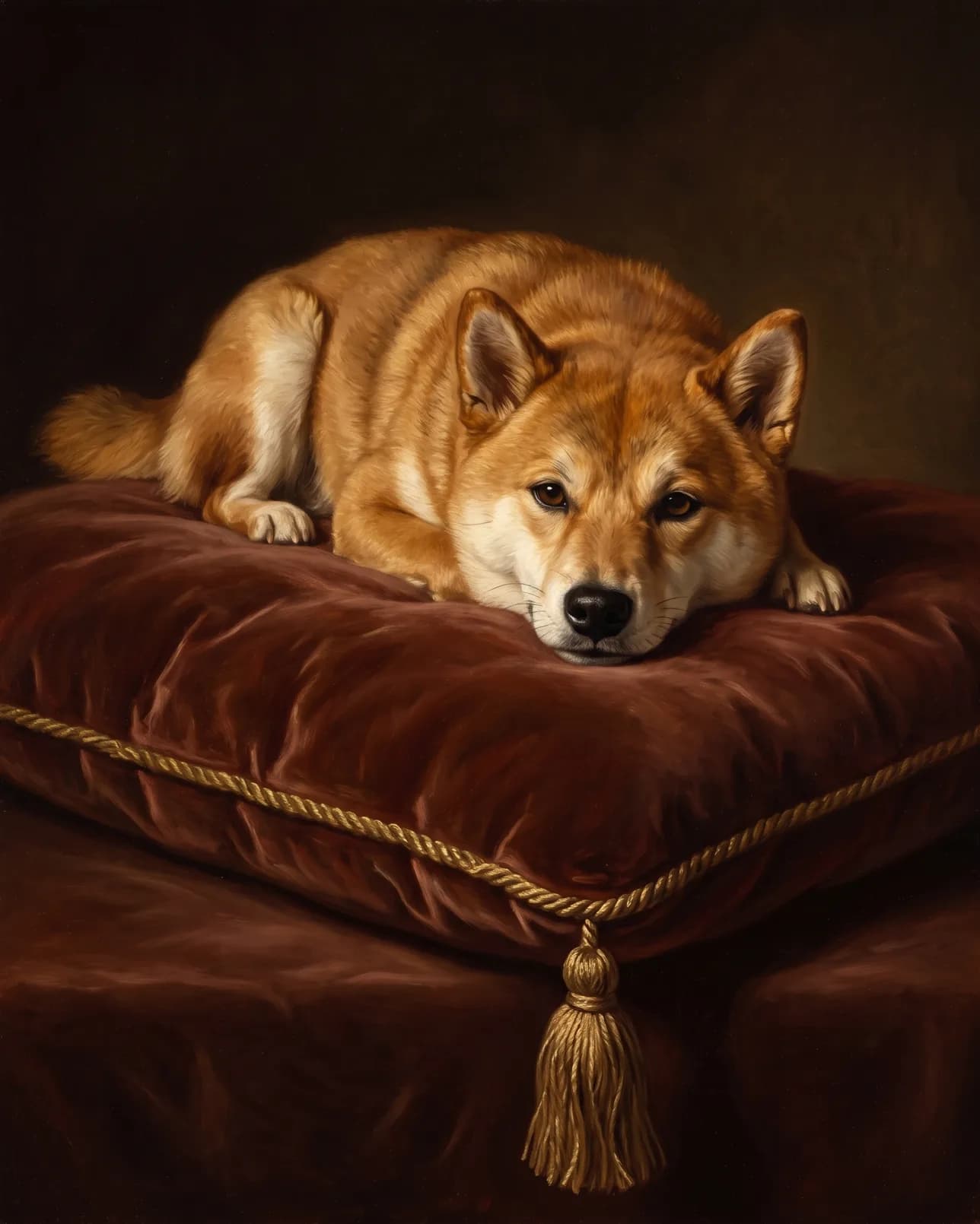Suki, a Shiba Inu, The Velvet Cushion example.
