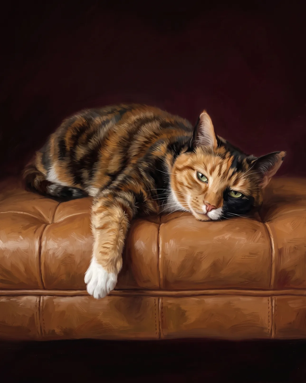 Patch, un chat calico, exemple Repos de velours.