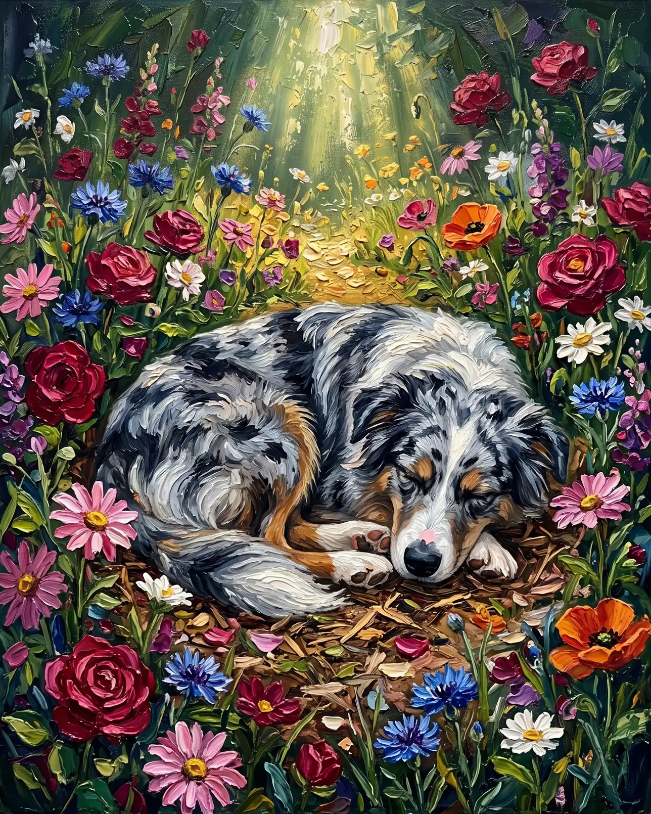 Koda, an Australian shepherd, Wildflower Rest example.
