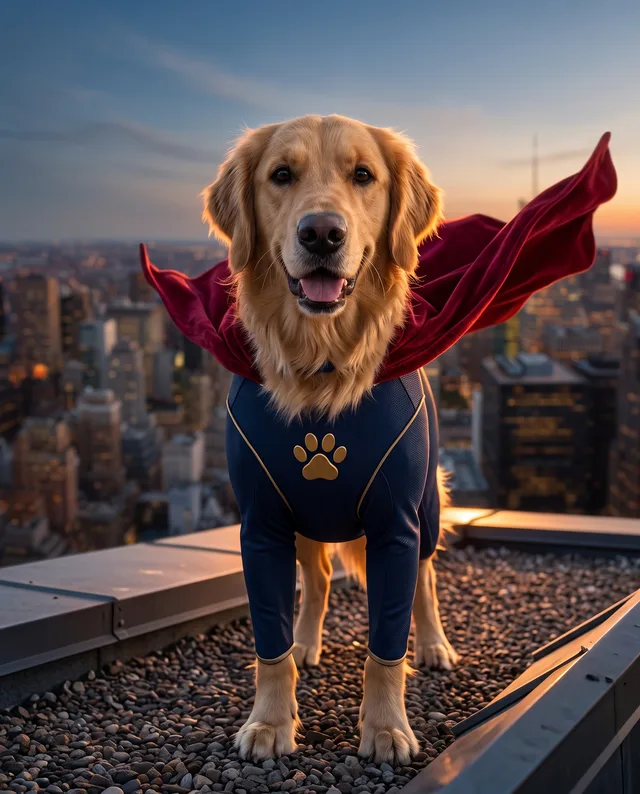 Caped Crusader: example portrait of a dog