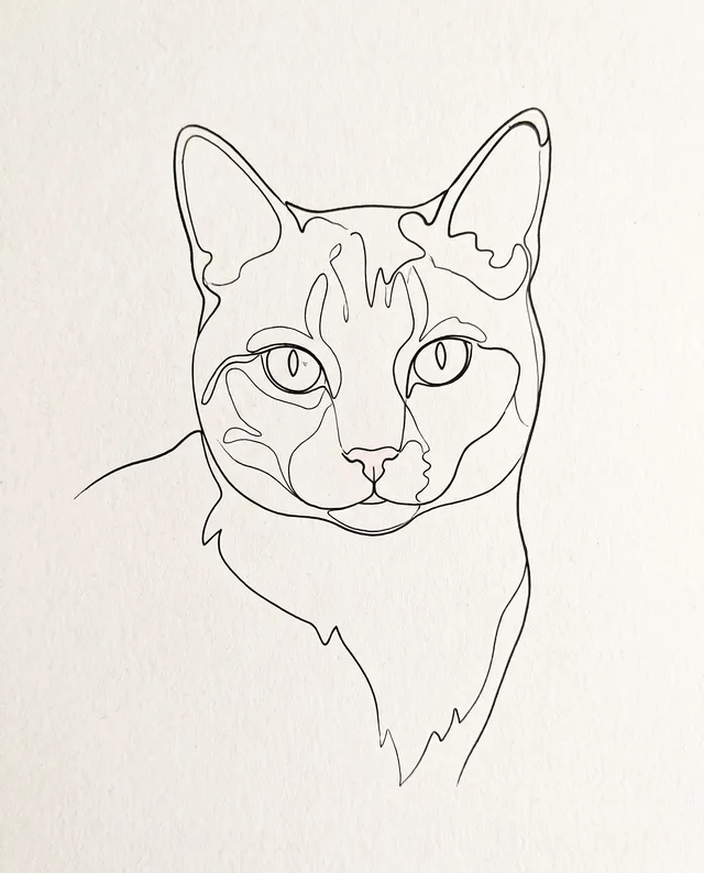 Line Art: example portrait of a calico cat