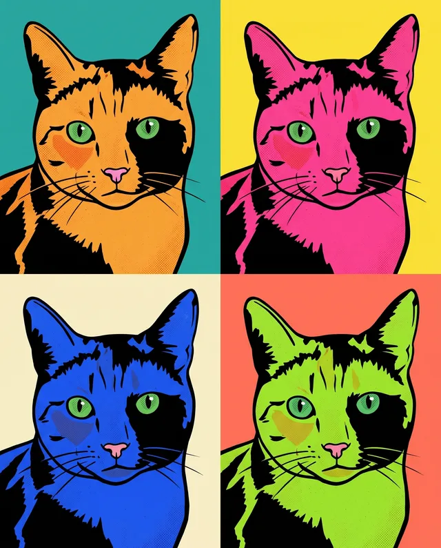 Pop Art: example portrait of a calico cat