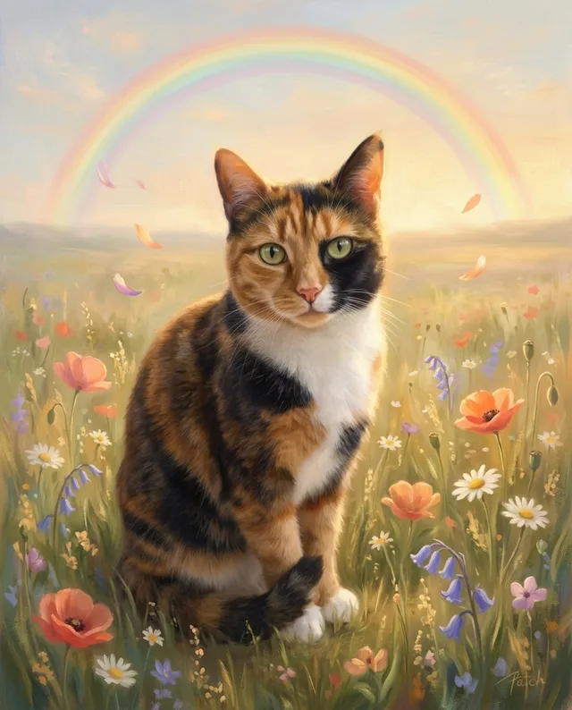 Rainbow Bridge: example portrait of a calico cat