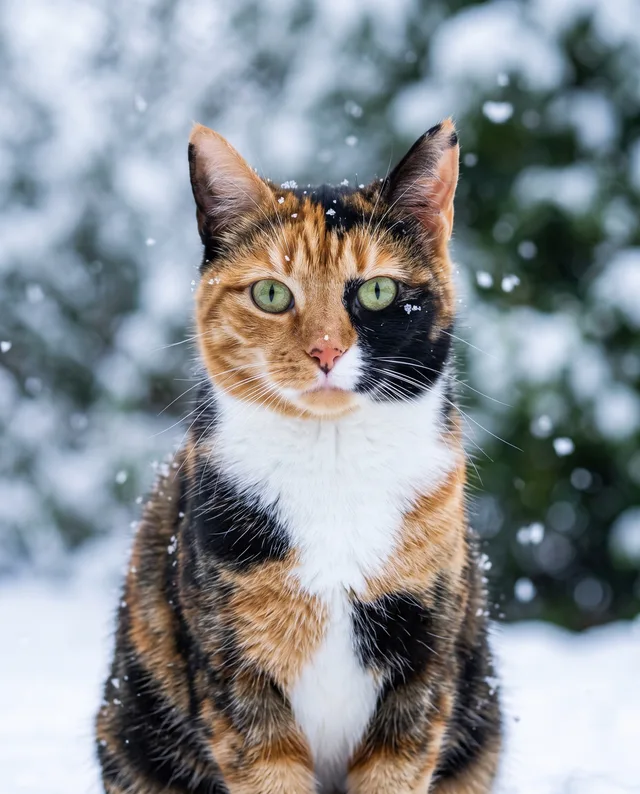 Snow Day: example portrait of a calico cat