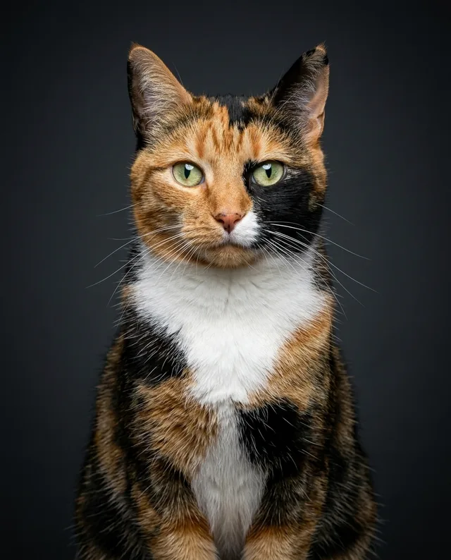 Studio Portrait: example portrait of a calico cat
