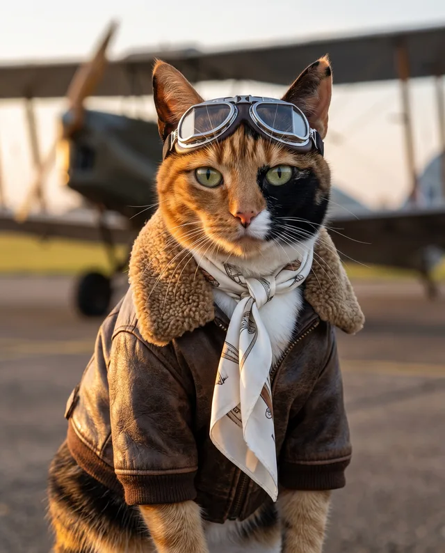 The Aviator: example portrait of a calico cat