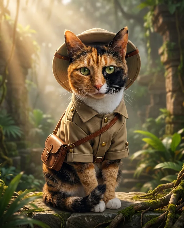 The Explorer: example portrait of a calico cat