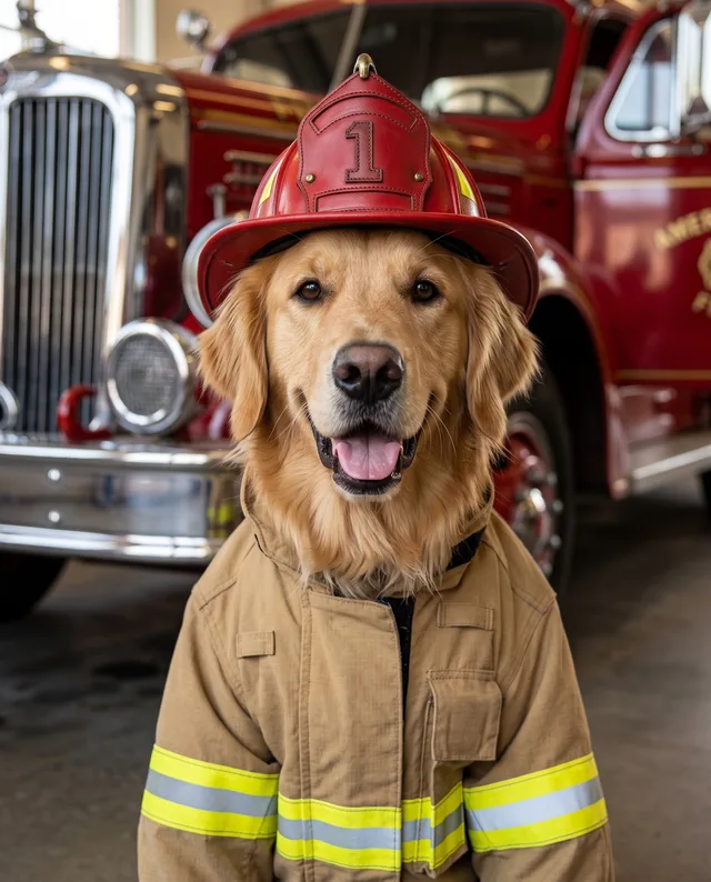 The Firefighter: example portrait of a dog