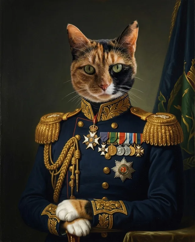 The General: example portrait of a calico cat