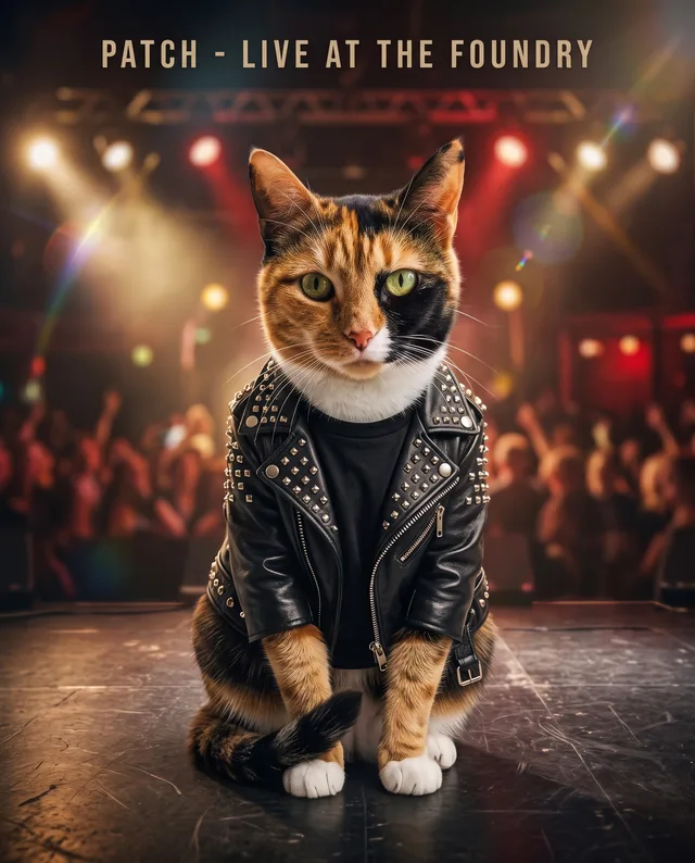 The Rockstar: example portrait of a calico cat