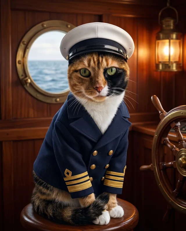 The Sea Captain: example portrait of a calico cat