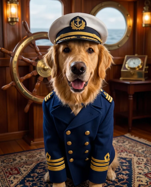 The Sea Captain: example portrait of a dog