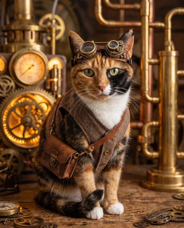 The Time Traveler: example portrait of a calico cat