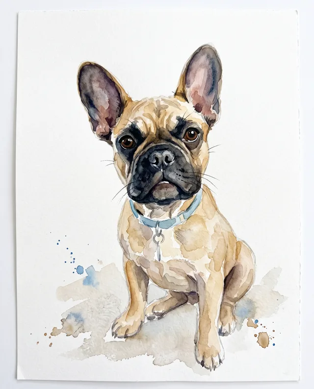 Watercolor Wash: example portrait of a dog