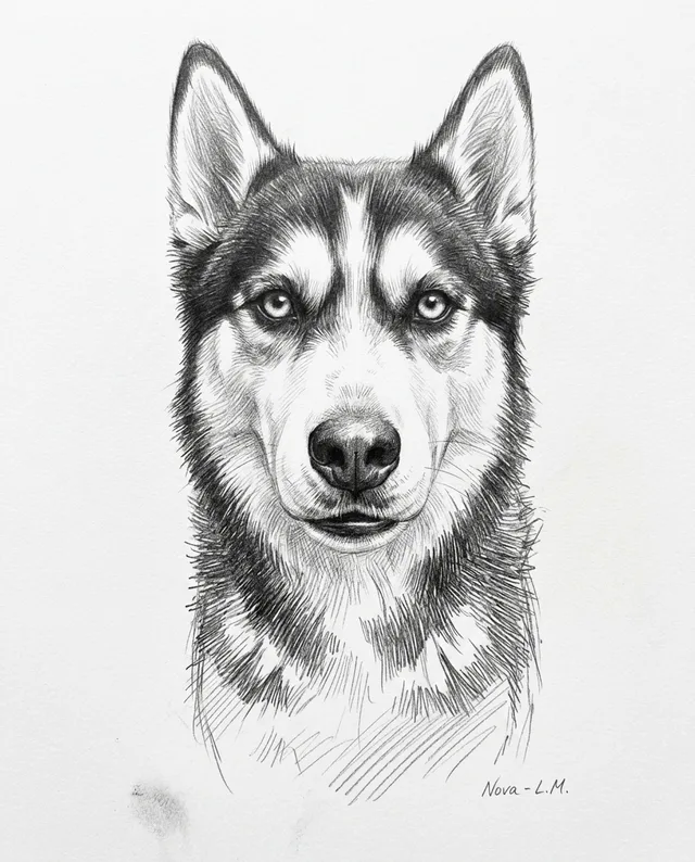 Pencil Sketch: example portrait of a Bernese mountain dog