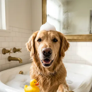 The same test dog in the Bubble Bath style