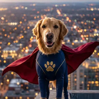 The same test dog in the Caped Crusader style