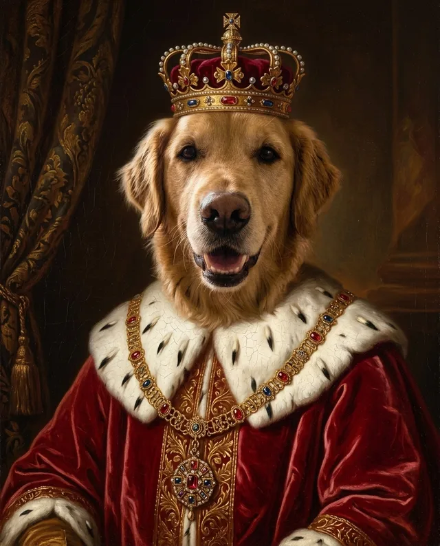 Finished royal portrait created from a pet photo